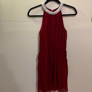 DAINTY HOOLIGAN BURGUNDY PEARL STRAPLESS DRESS